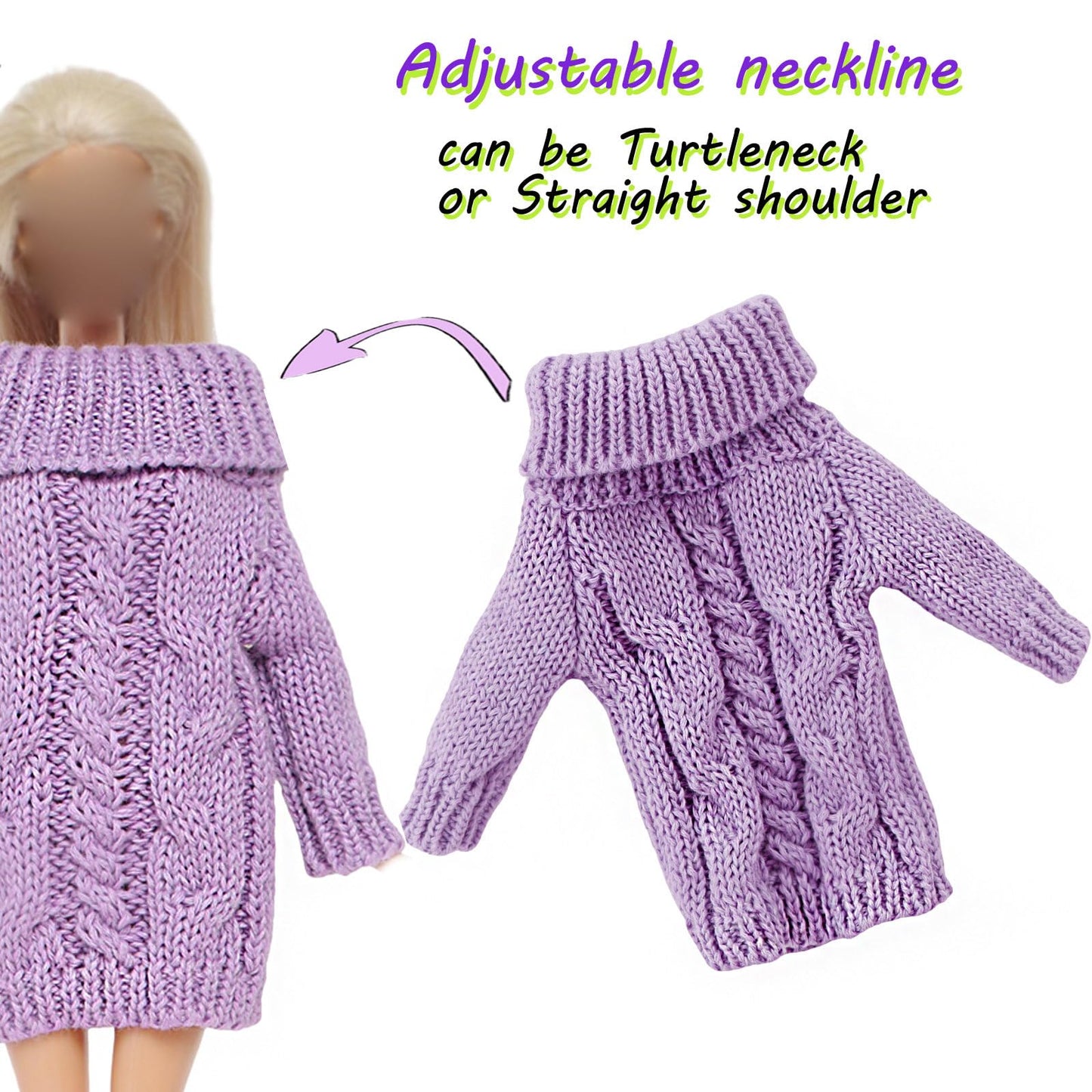 Bjdbus Winter Turtleneck Sweater Clothes For 11.5 Inch Girl Doll Accessories (Purple)