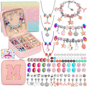 LifeisLuck Charm with Bracelet Making Kit, Jewelry Making Kit for Girls DIY Bead Necklace Kit with A to Z Bracelet Box Unicorns 
