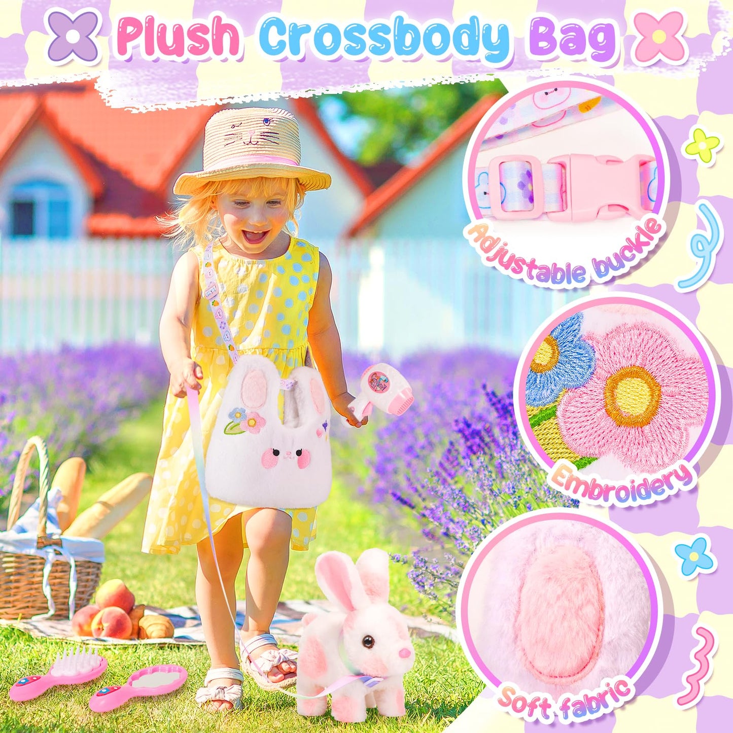 Ninaor Bunny Toys For Kids With Crossbody Bags, Interactive Rabbit Toys With Sounds Jumping Wiggling Ears, Pretend Play Robot Pe