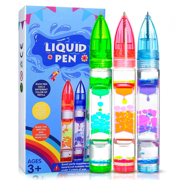 3Pcs Liquid Pens Christmas Stocking Stuffers For Kids, Liquid Motion Bubble Fun Cool Pens Autism Adhd Anxiety Stress Relief Item