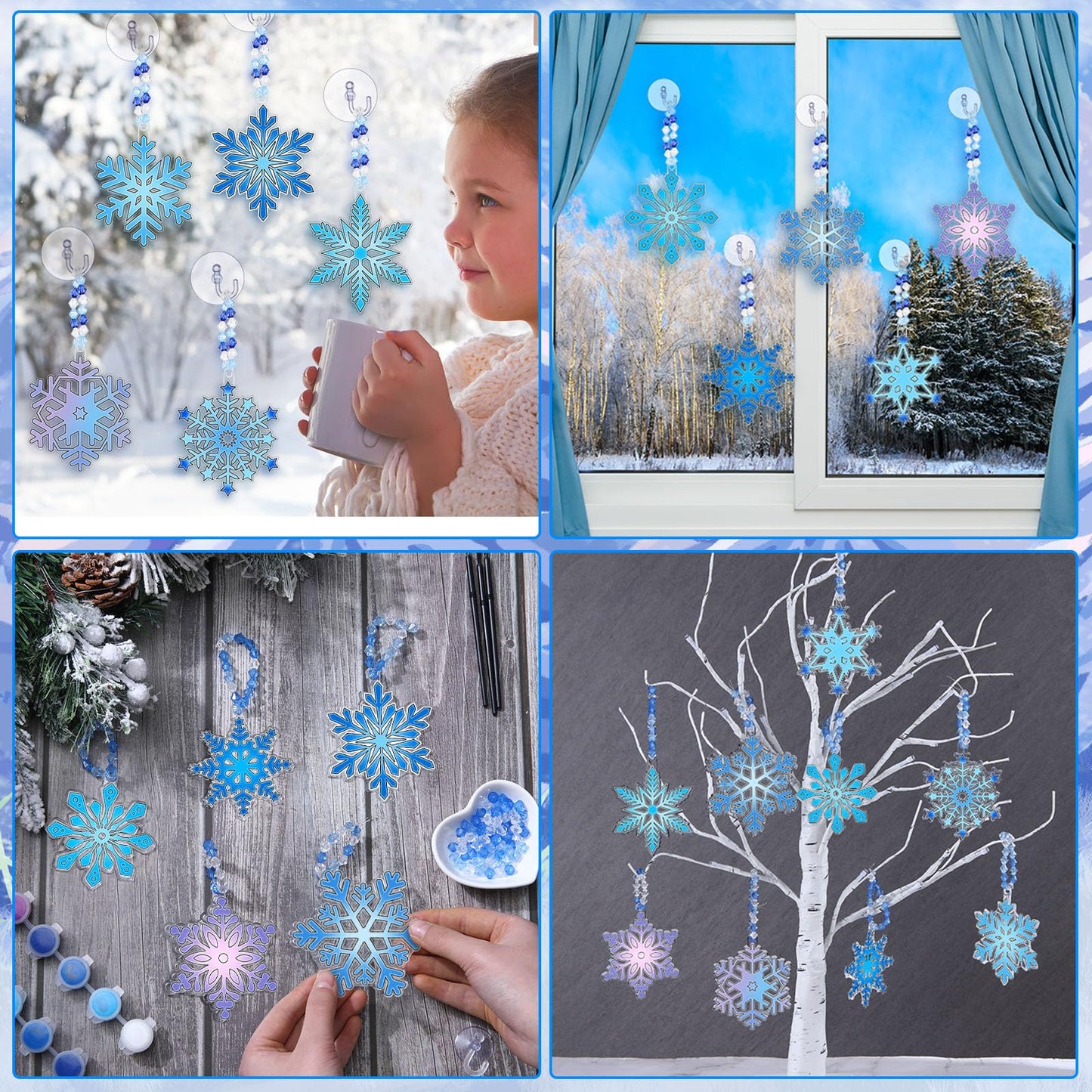 Beeveer 30 Sets Winter Snowflake Suncatchers Art Kits DIY Christmas Snowflake Suncatcher Crafts Paint Your Own Window Ornaments