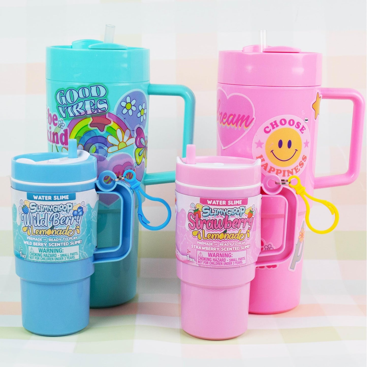 Lemonade Tumbler Bundle, 2-Pack Scented Slimes - Blue Raspberry & Pink Strawberry, Kids Slime Party Favors (8-12), Kit