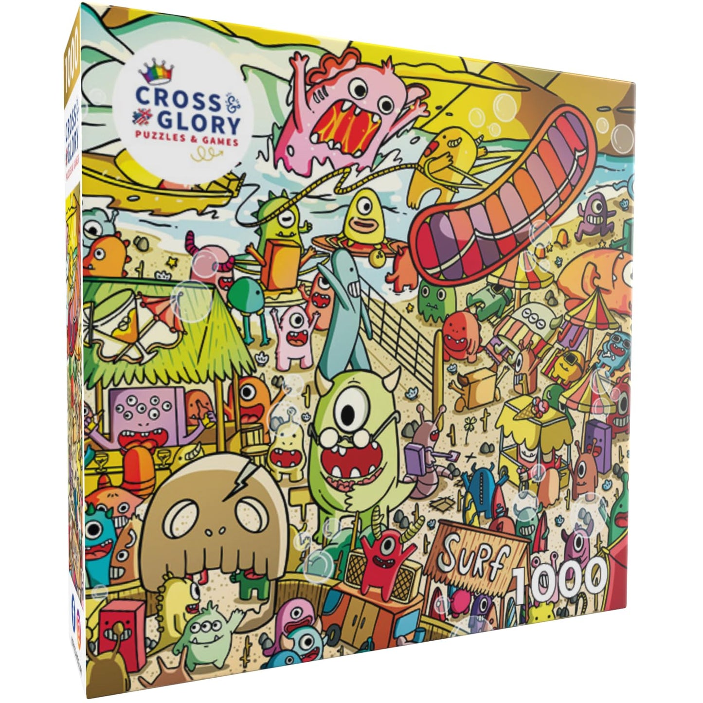 Cross & Glory - Surf 'N' Scream Beach Party - 1000 Piece Jigsaw Puzzle For Adults & Kids 12+ | Whimsical Monsters | Vibrant Beach Scene | Satin Finish | Challenging & Colorful Fun