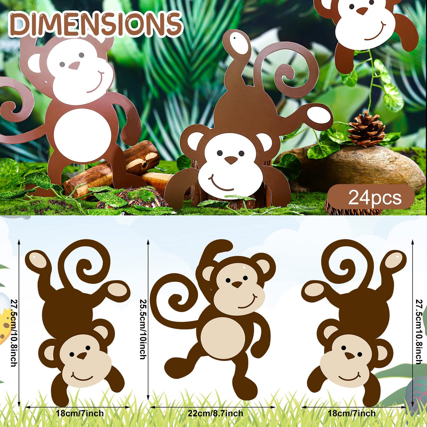 Qunclay Monkey Cutouts Jungle Party Decorations Monkeys Birthday Party Supplies Paper Safari Hanging Wall Decor Animal Print Sup