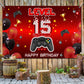 Level 15 Unlocked Backdrop Banner Decorations Video Game On Happy 15th Birthday for Boys Kids Red and Black 15 Years Old Level U