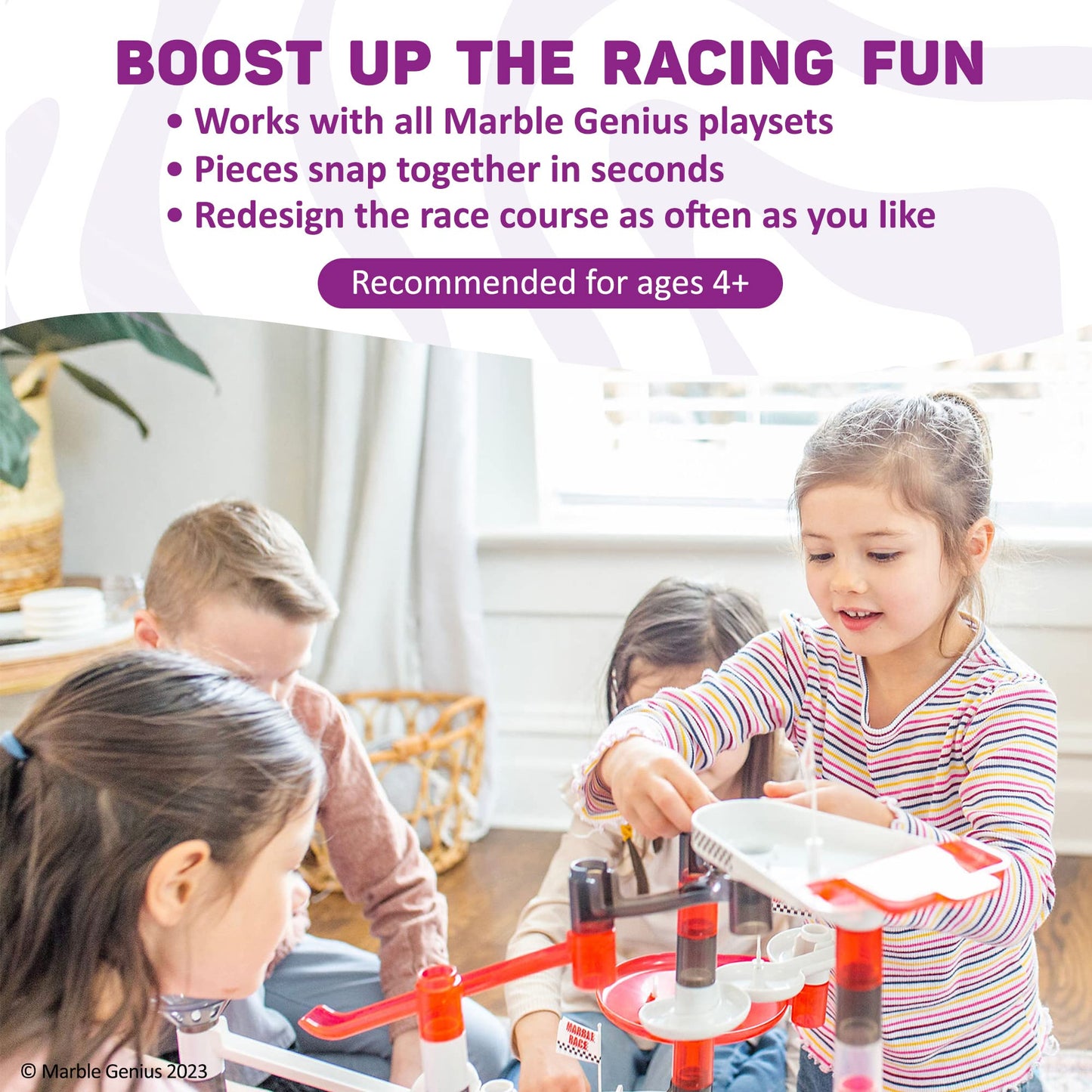 Marble Genius Marble Racing Booster Set - 10 Pieces Total (Marbles Not Included), Construction Building Blocks Toys For Ages 3 And Above, With Instruction App Access, Add-On Set