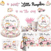 Little Pumpkin Baby Shower Party Decorations Tableware,142Pcs A Sweet Little Pumpkin Is On The Way Girl Pink Floral Truck Dispos