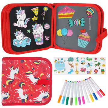 Qrytoi Erasable Book Doodle Set for Kids, Magic Drawing Book with 12 Watercolor Pens, Reusable 14 Page Art Set for Boys and Girl