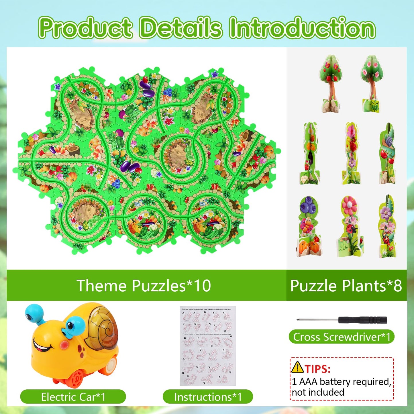 10Pcs Puzzle Racer Kids Car Track Set for Toddlers Boys, Race Tracks for Kids Ages 3-8, Puzzle Track Car Play Set, Educational P