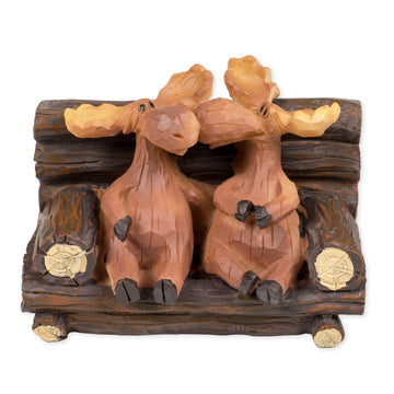 Slifka Sales Company Kissing Moose On Bench 5 X 3 X 3 Inch Resin Crafted Tabletop Figurine