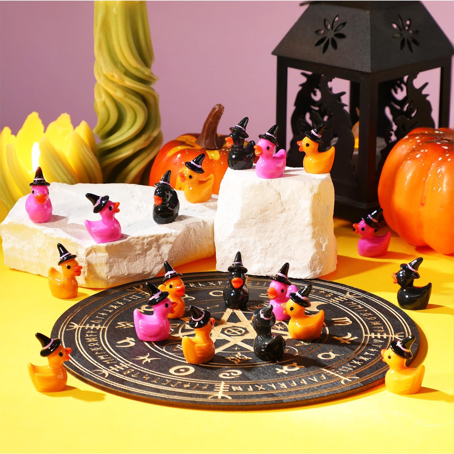 Simgoing 100 Pcs Mini Resin Duck With Hat Halloween Tiny Duck Figurines Resin Ducks Bulk Multicolor Mini Ducks Miniature For Gar