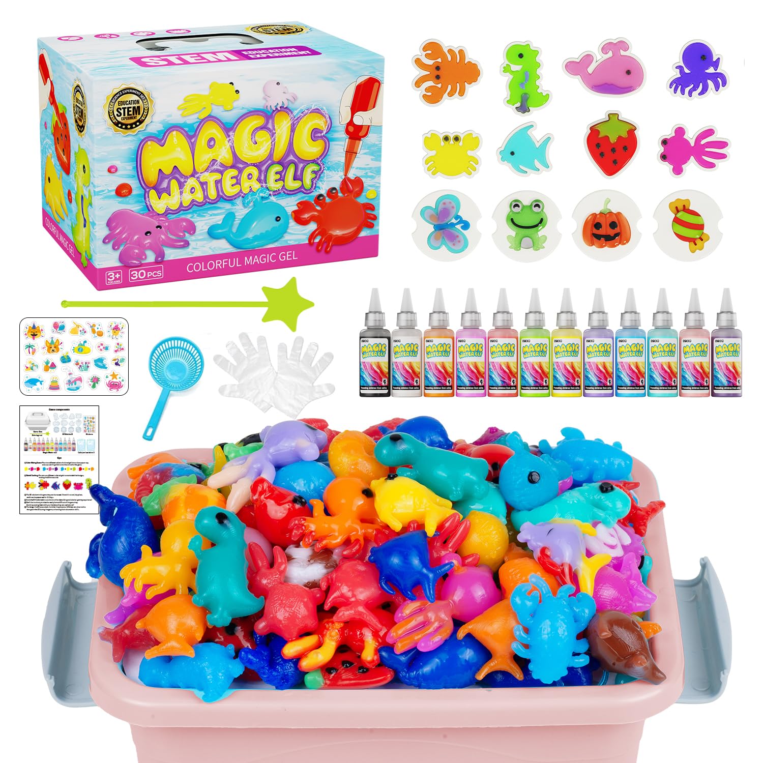 Magic Water Toy Elf Kit, Water Fairy Water Gel Kit with 12 Magic Gels, 12 Shape Molds, Christmas Toys Gifts for Kids Birthday Pa