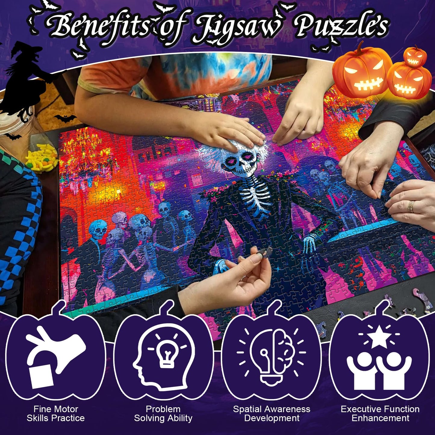 Puzzles 1000 Pieces for mature-themeds Horror Puzzles for mature-themeds 2 Pack  Glow in The Dark - Skeleton Princess & Prince Jigsaw Puzzle  Spooky Night Scene Gift  26.77x19.29 Inch
