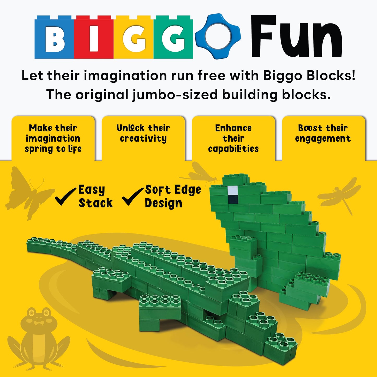 Big Blocks For Kids Ages 4-8 - Indoor & Outdoor Blocks Kids Games - Green Large Building Blocks - 48Pc