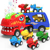 HEGUD Toddler Car Toys for 1 2 3 4 5 Year Old Boy, 5-in-1 Dinosaur Vehicle Trucks Toys for Toddlers 1-3 with Sounds & Lights Toy