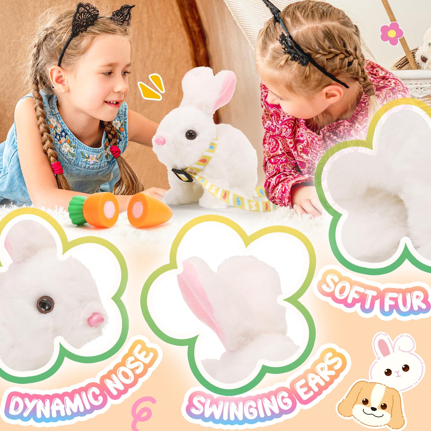 Tagitary Plush Toys Electronic Toy With Sounds,Wiggling Ears,Twitching Mouth And Nose, Interactive Rabbit Toy For Kids With Leash,Easter Christmas Birthday Gift For Toddlers Kids