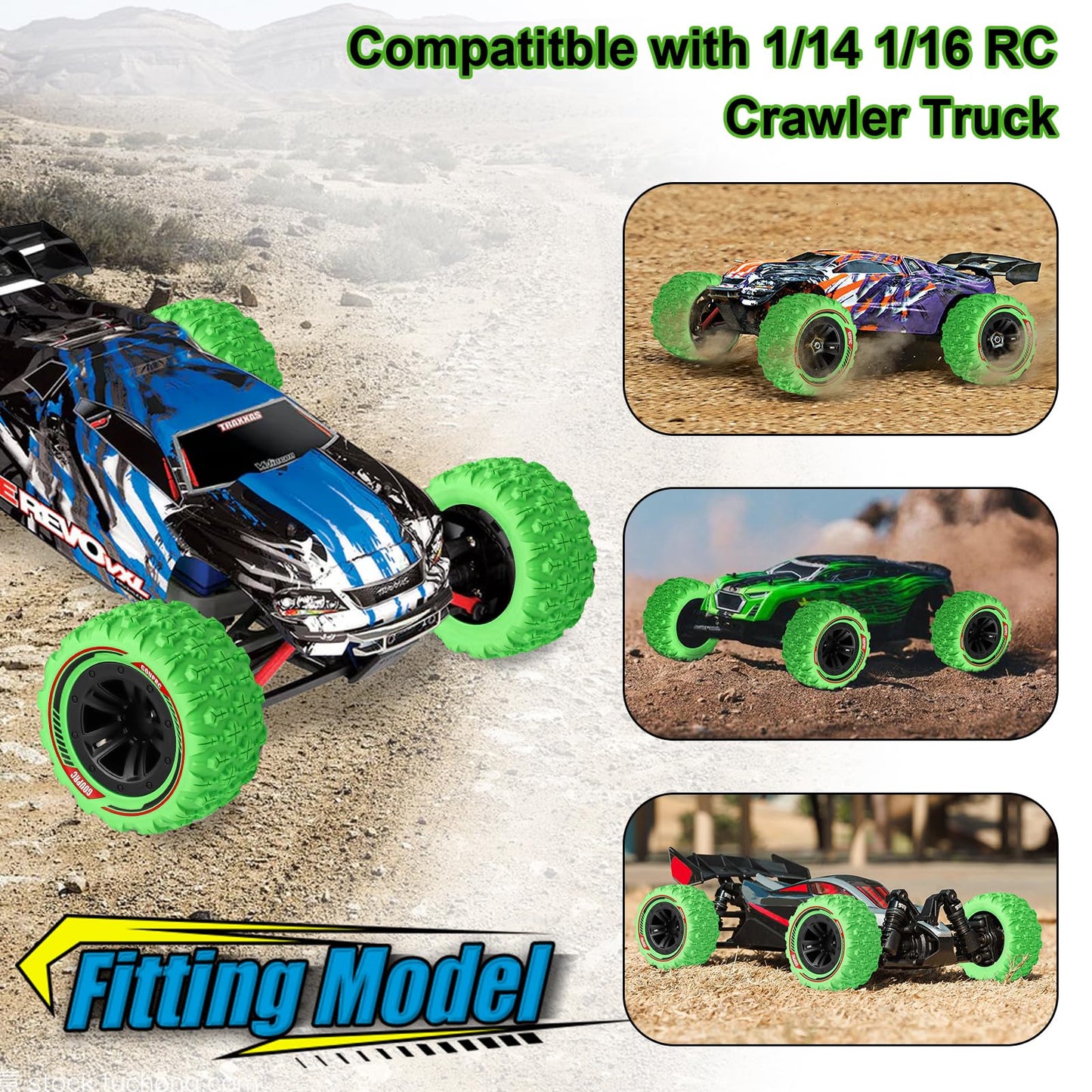 GOUPRC 12mm Hex RC Wheel Tires Set, 3.26 * 1.67 Inches 4PCS Swamp Claw Mud Terrain Tires Accessories for 1/14 1/16 RC Car Crawle