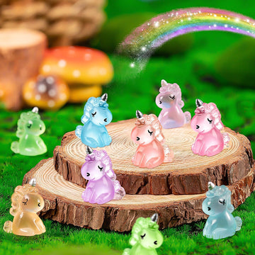 HFAYDZSW 60Pcs Luminous Mini Resin Unicorn, Miniature Unicorn Figurines, Glow in The Dark Tiny Unicorn Ornament for Garden Lands