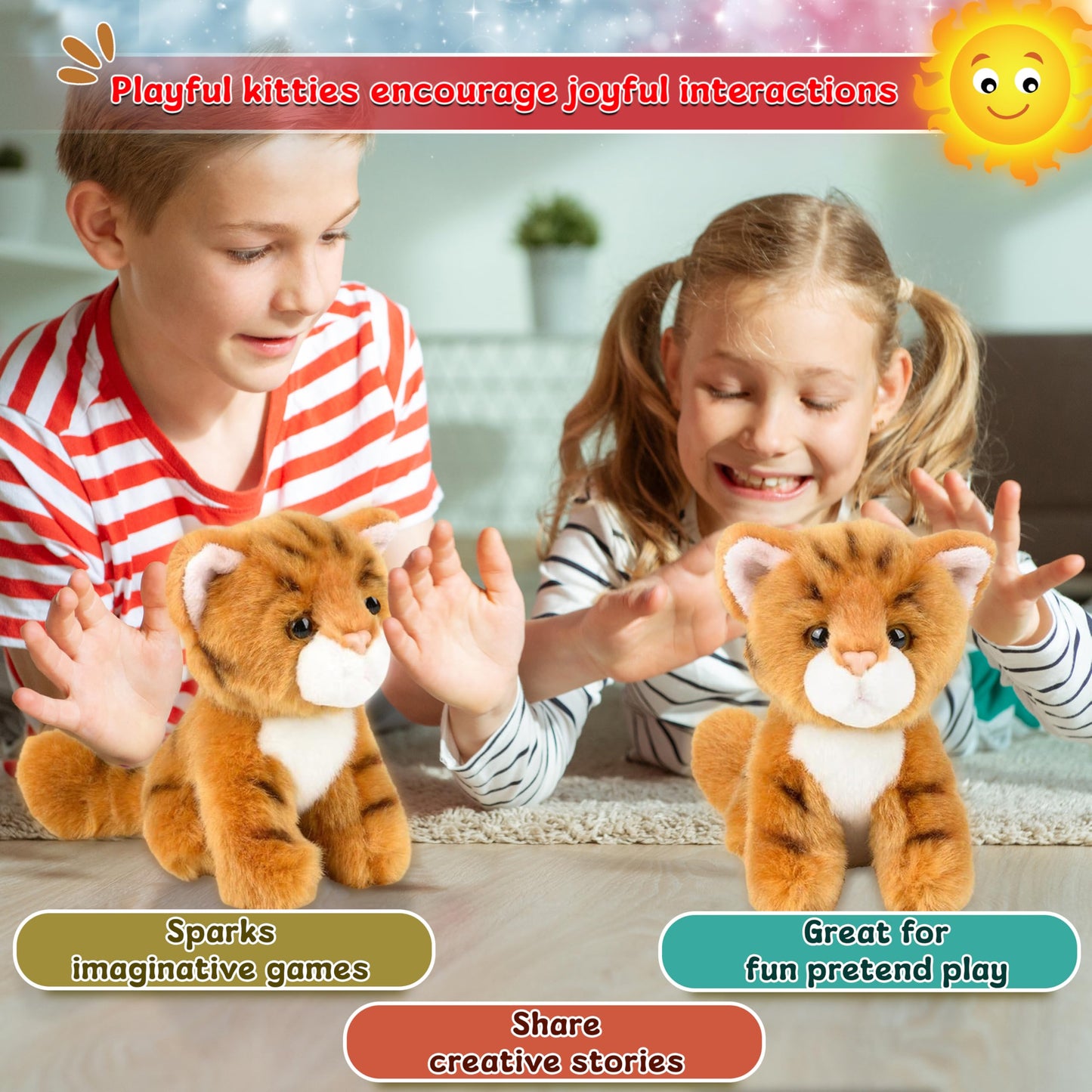 Forest & Twelfth 6'' Stuffed Tabby Cat Animal, Soft Plush Toy, Cute Stuffed Animal For Boys And Girls, Realistic Looking Small S