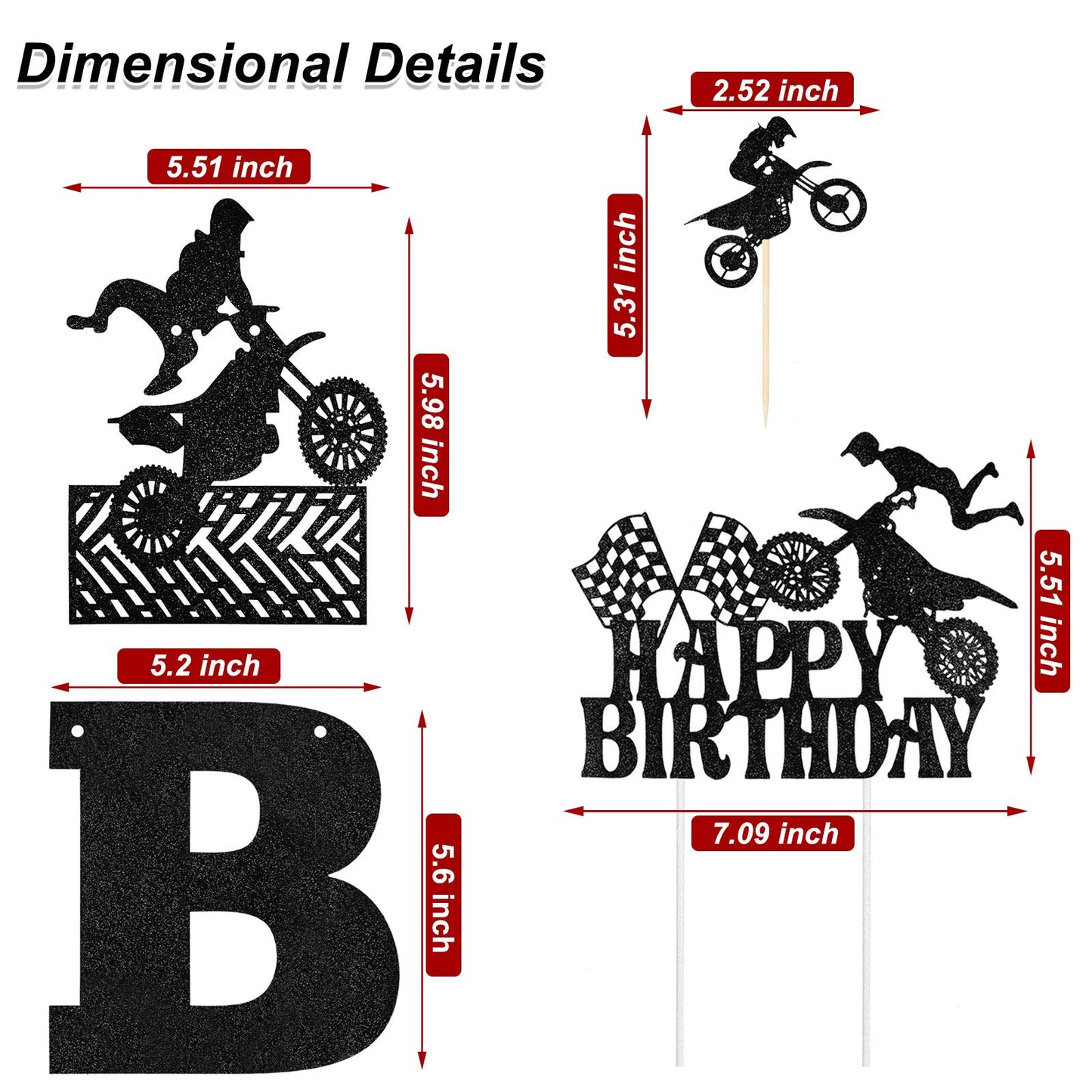 Zonon 20 Pieces Dirt Bike Birthday Decoration Dirt Bike Party Supplies Banner Cake Cupcake Topper For Motocross Themed Birthday Party Man Or Boy Riding Room Wall Decoration (Classic Style)