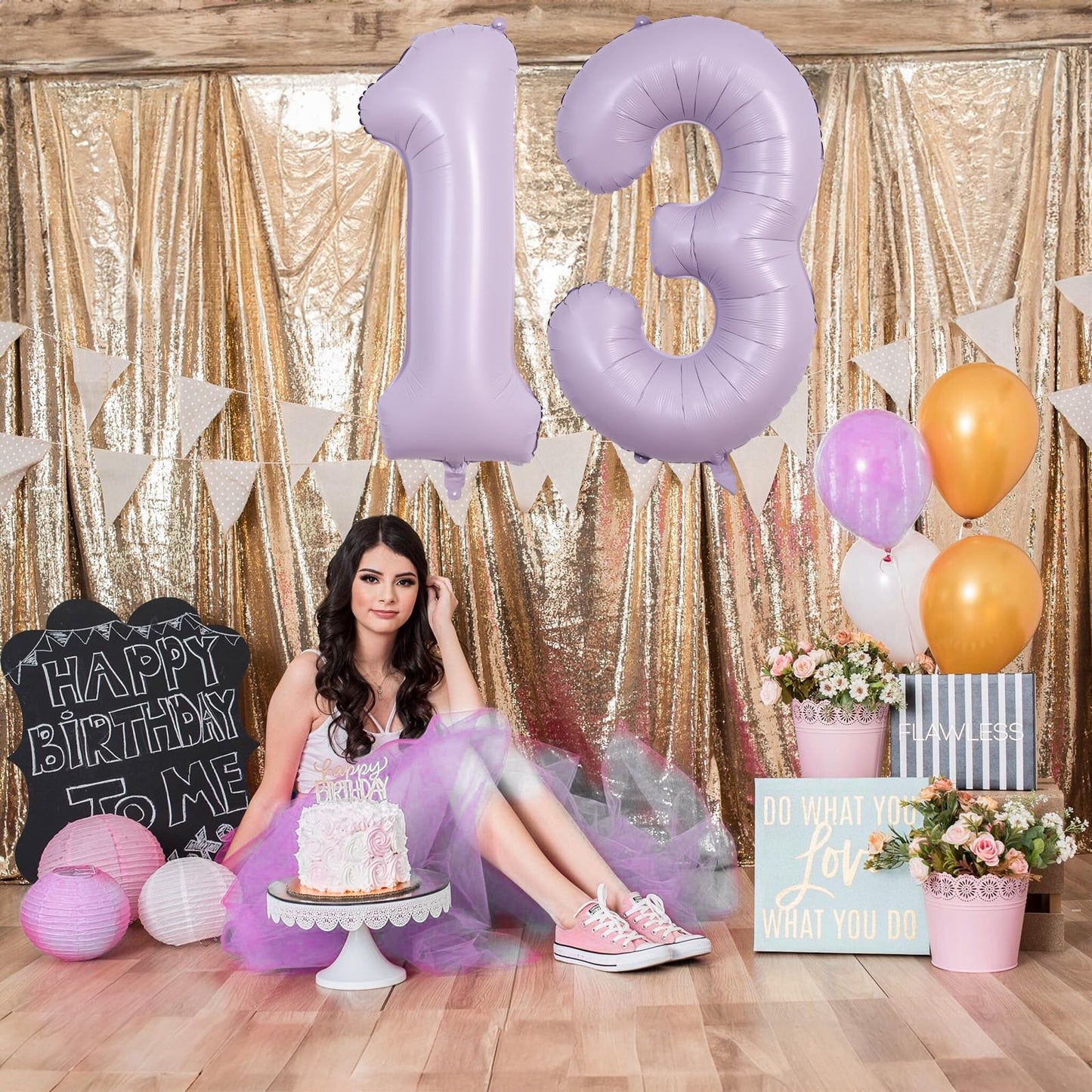 Number Balloons 13 Pastel Purple, 40 Inch Lavender Mylar Foil Number 1 & 3 Balloons For Girls 13Th Birthday Balloons, Large Ligh