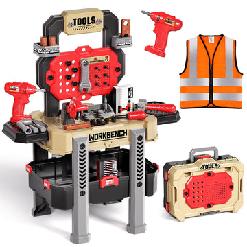 Deejoy Kids Tool Bench with Realistic Tools and Electric Drill, 79 Pcs Realistic Toy Tools with Clothes, Toddler Tool Bench Lear