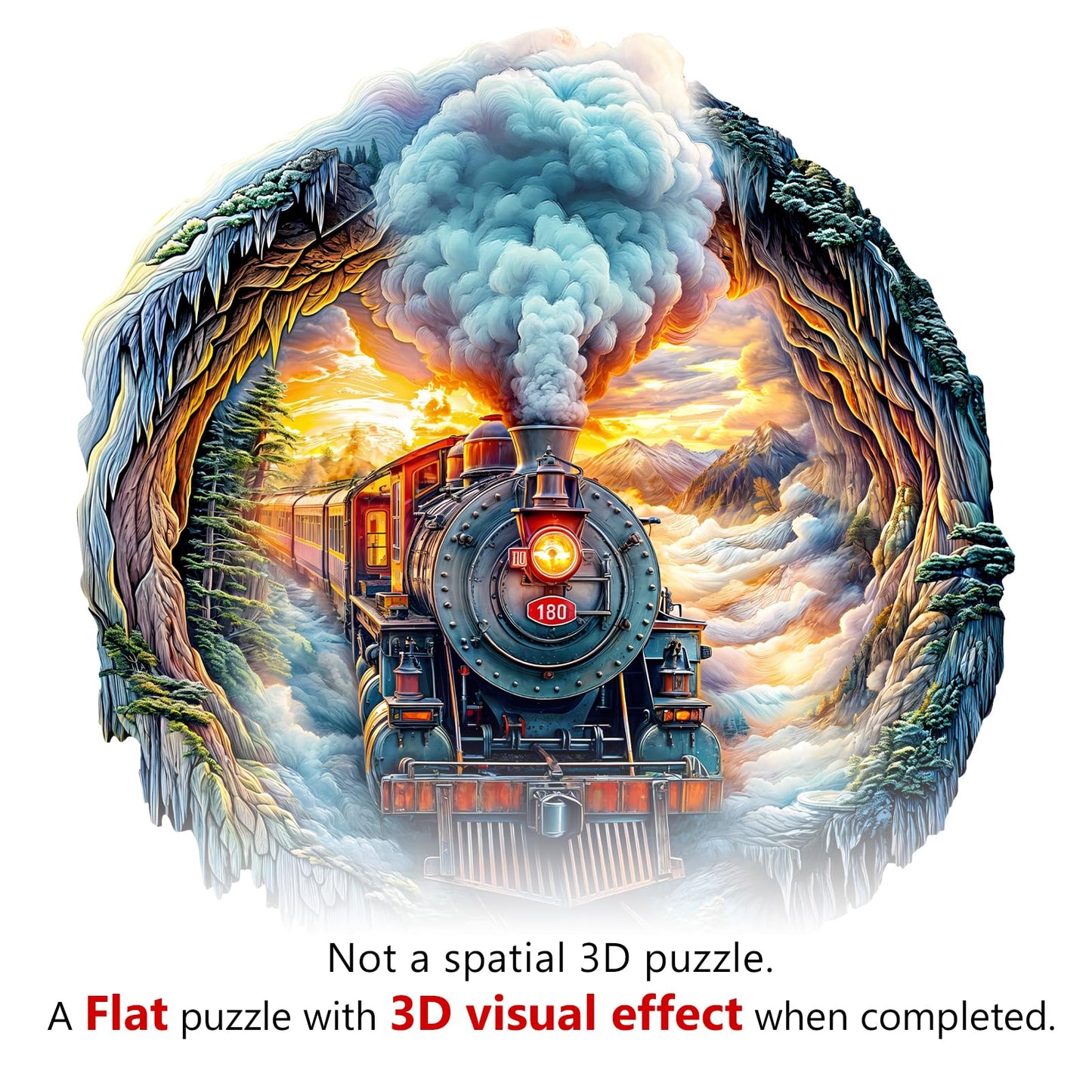 KAAYEE Wooden Puzzles for mature-themeds 270 Pieces Visual 3D Steam Train Wooden Jigsaw Puzzles for mature-themeds Unique Shaped Train Wood Puzzle Gifts for Mother's Day mature-themed Kids(13.4 * 13 in)