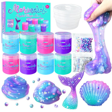 Mermaid Slime Kit For Girls Diy Slime Making Kit With Glitter Add Ins Foam Jelly Cubes Christmas Birthday Party Favors Present C