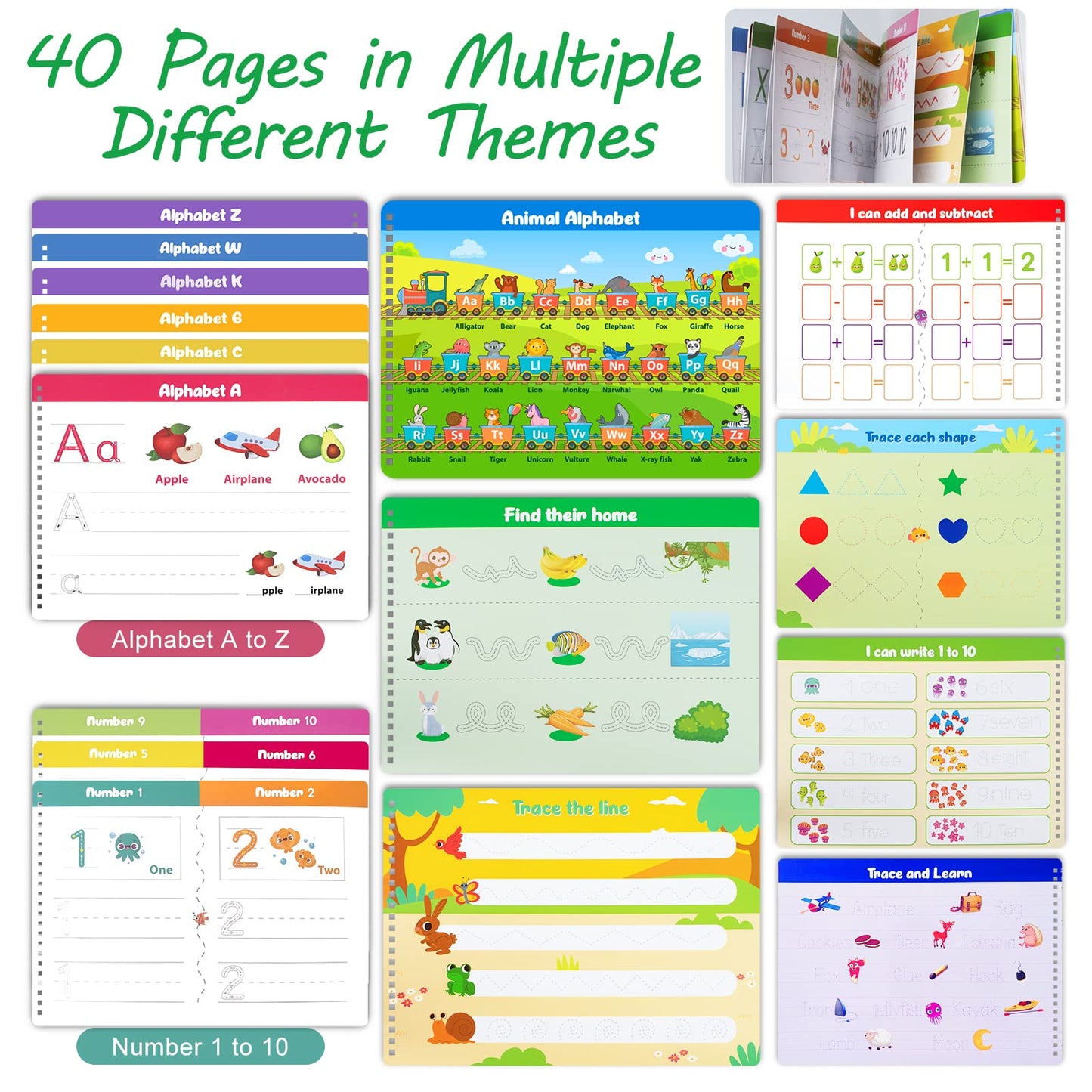 Kindergarten Learning Activities Learn To Write For Kid Age 3 4 5 Years Old, 40 Pages Preschool Handwriting Practice Number Letter Tracing Workbook, Toddler Dry Erase Homeschool Educational Toy