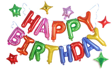 Birthday Balloons Banner, 3D Mylar Foil Happy Birthday Balloons, 24Pcs Birthday Party Decorations With 6Pcs Star Balloons For Ki