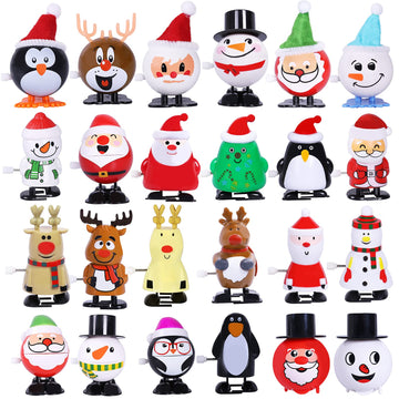 Max Fun 24 Pack Christmas Wind Up Toys - Multicolored Plastic Stocking Stuffers for Party Favors and Goody Bag Fillers