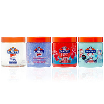 Elmer'S Gue Premade Slime, Variety Pack, Includes Clear Slime, Glow In The Dark Slime, Crunchy Slime, 4 Count