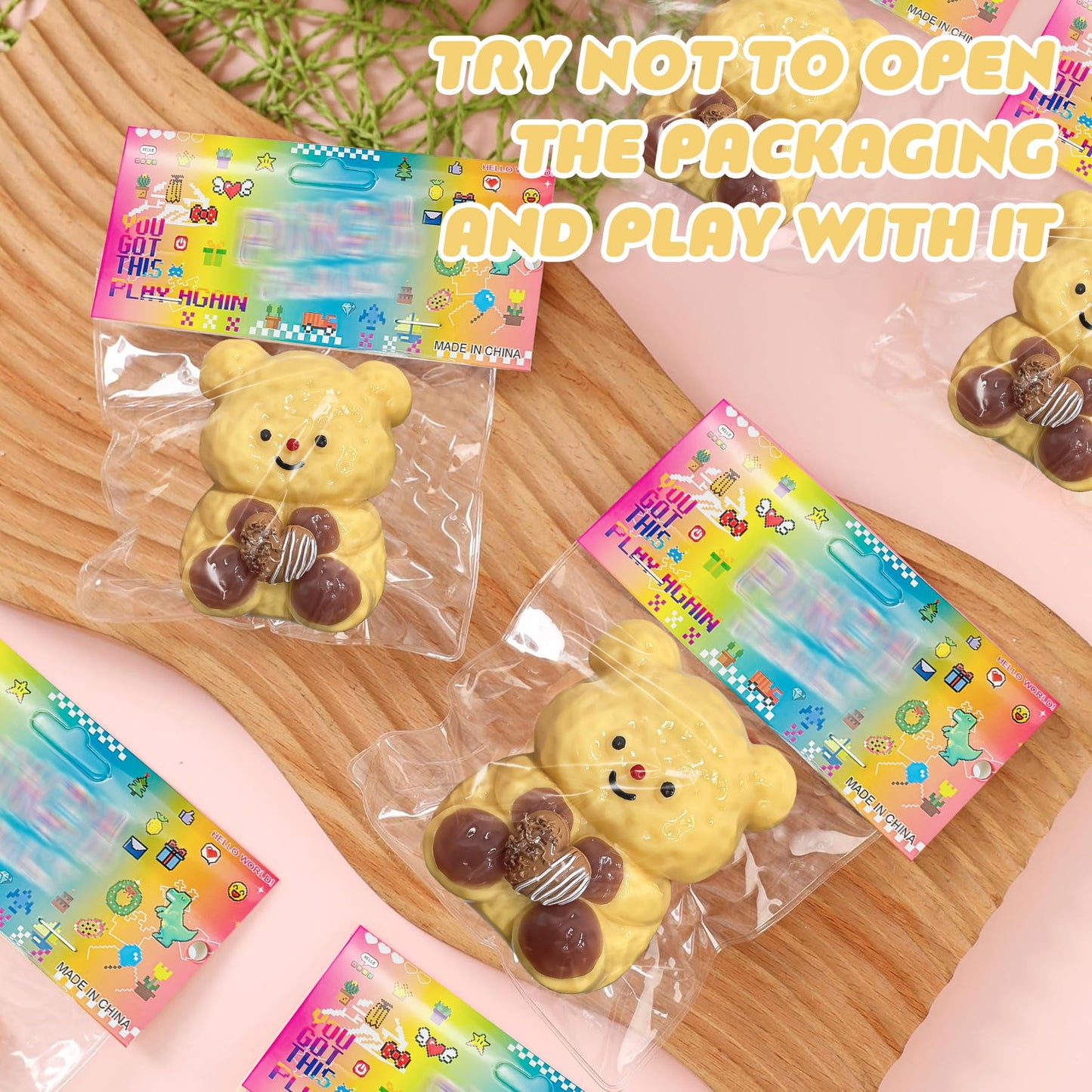 XPQKDC 2Pc Gummy Butter Bear Stress Toy, Soft Silicone Sticky Toys for Adults & Kid, Cute Butter Bear Squeeze Toys, Sensory Fidg