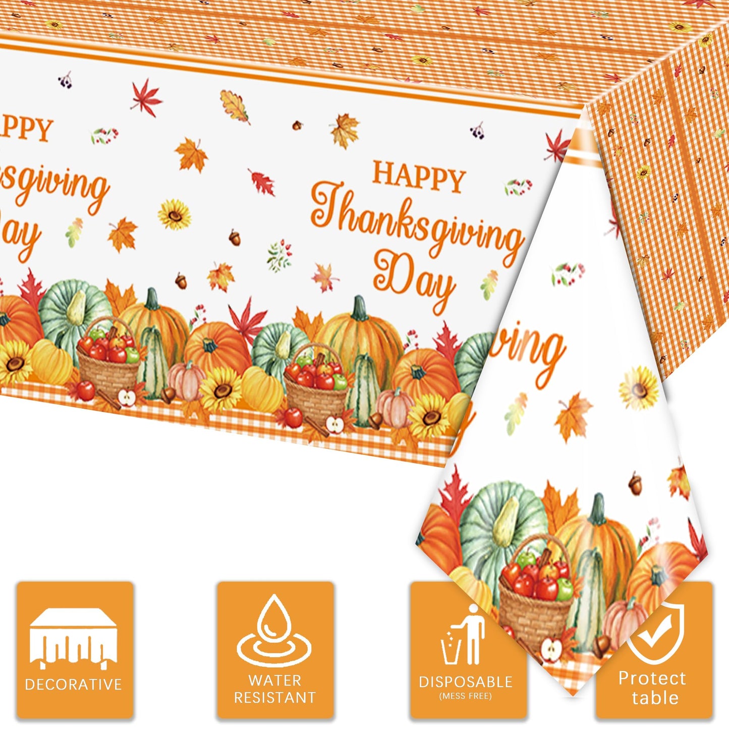 XueXiceili 3pcs Fall Tablecloth 54 X 108 in Inch Rectangular, Thanksgiving Autumn Harvest Pumpkin Mushroom Plaid Table Cover for