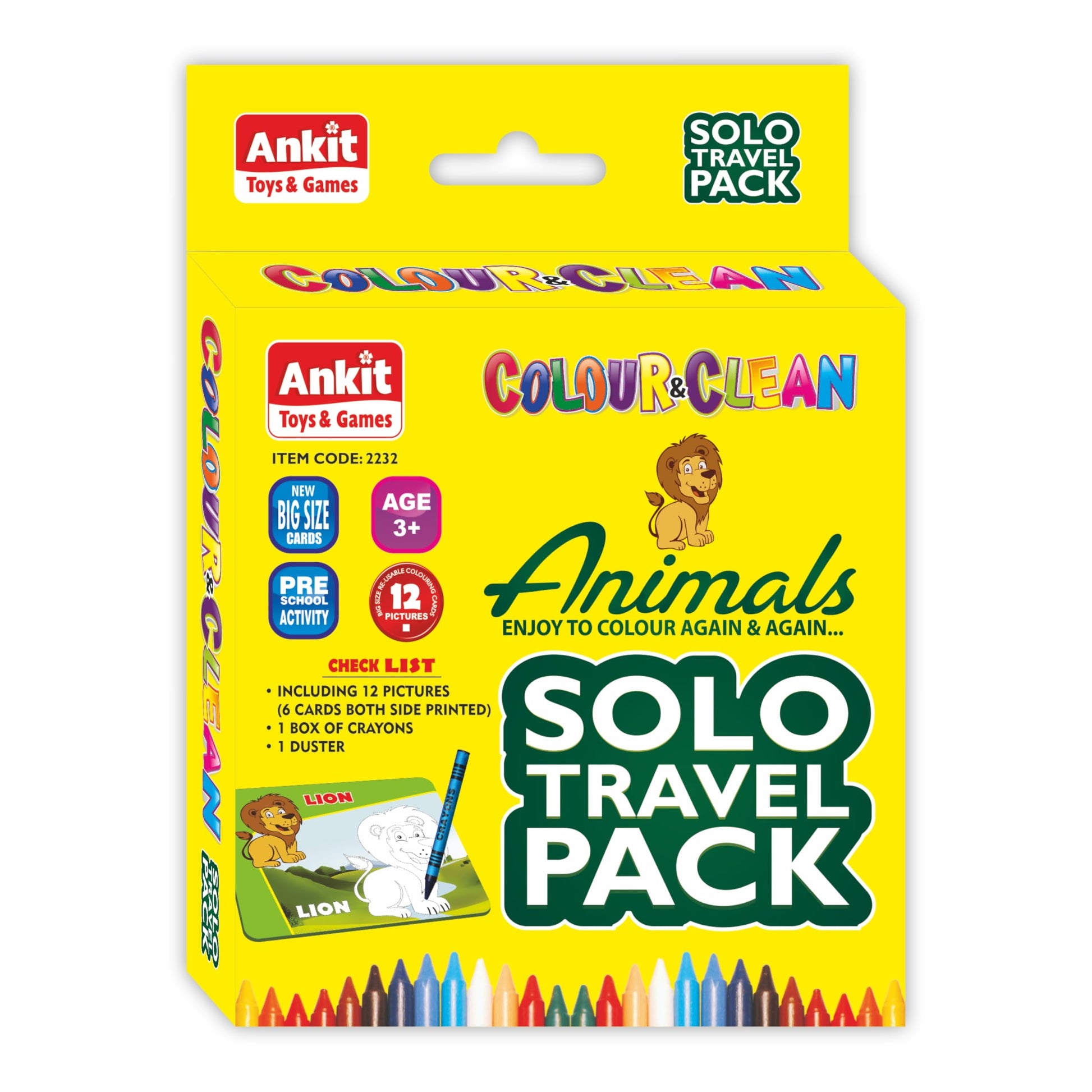 Ankit Toys & Games Color & Clean Animals Solo Travel Pack  Reusable Flash Cards, Oil Pastels, Colors, And Duster For Kids  Edu