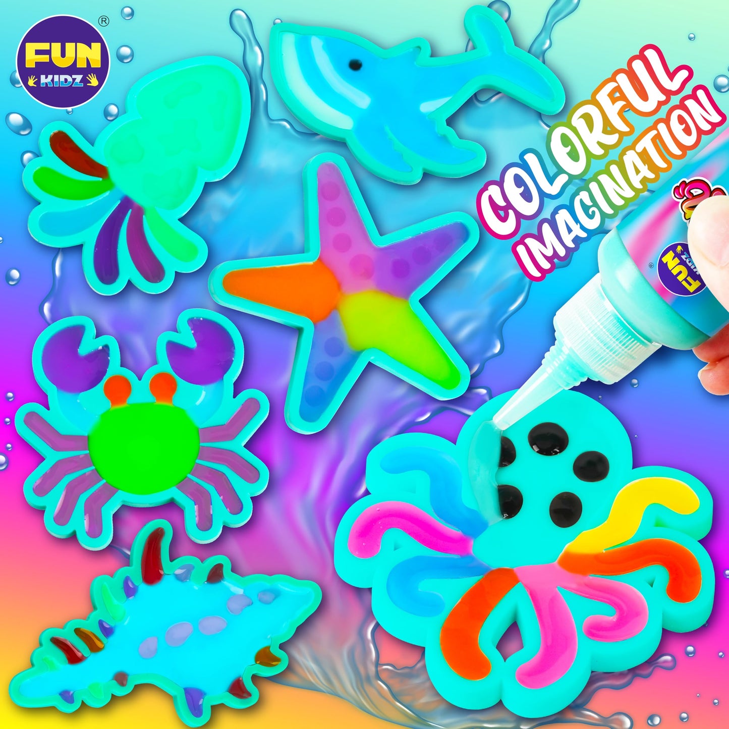 FUN KIDZ Ocean Magic Water Elves Toys Kit - Large Aqua Craft Kit, 25 Colors, Plastic, Model 505D2468, Great for Kids' Summer Activities