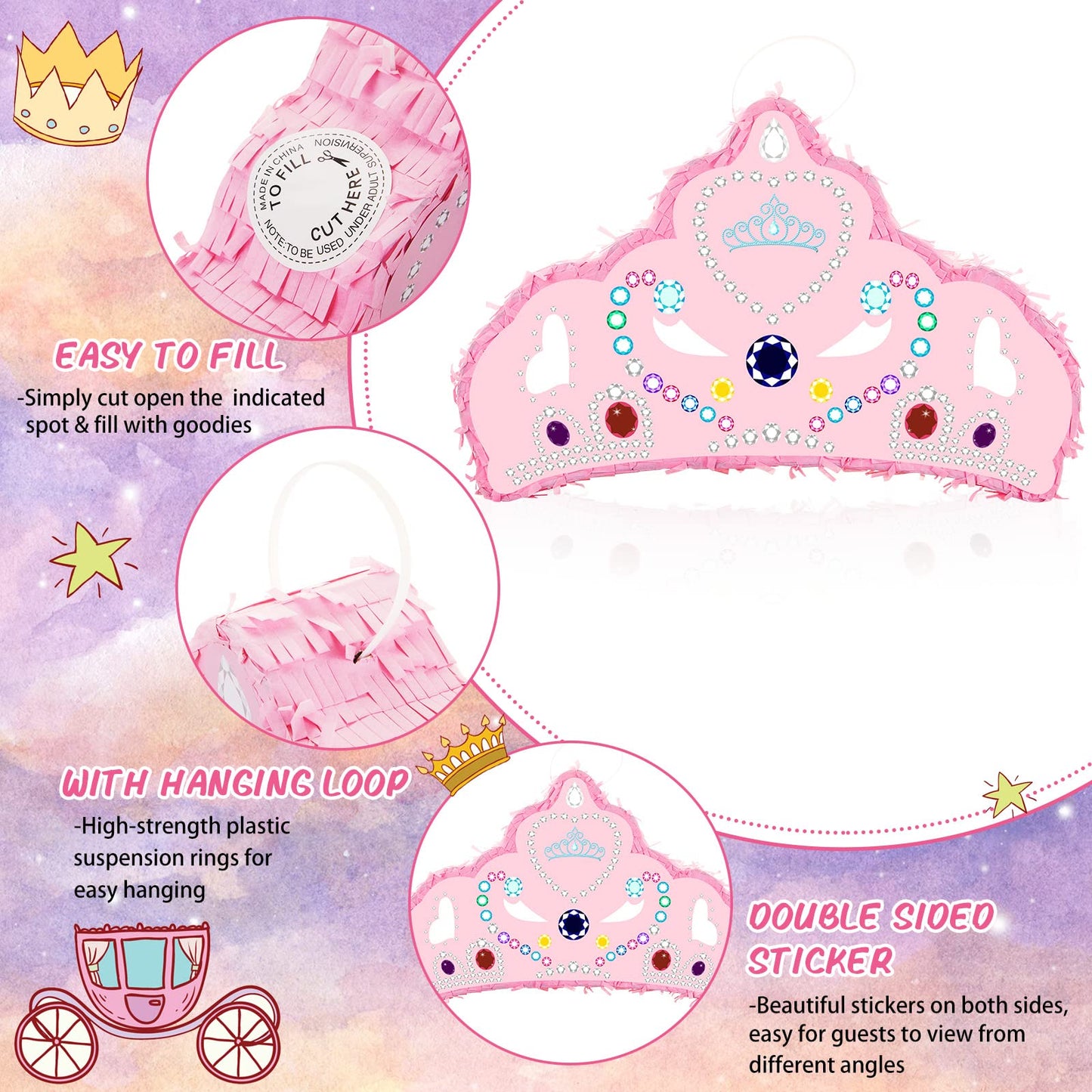 Lewtemi Piñata Party Decorations With Stick Blindfold And Confetti For Party Decorations Centerpiece, Photo Prop, Birthday, Funny Anniversary(Pink Crown)