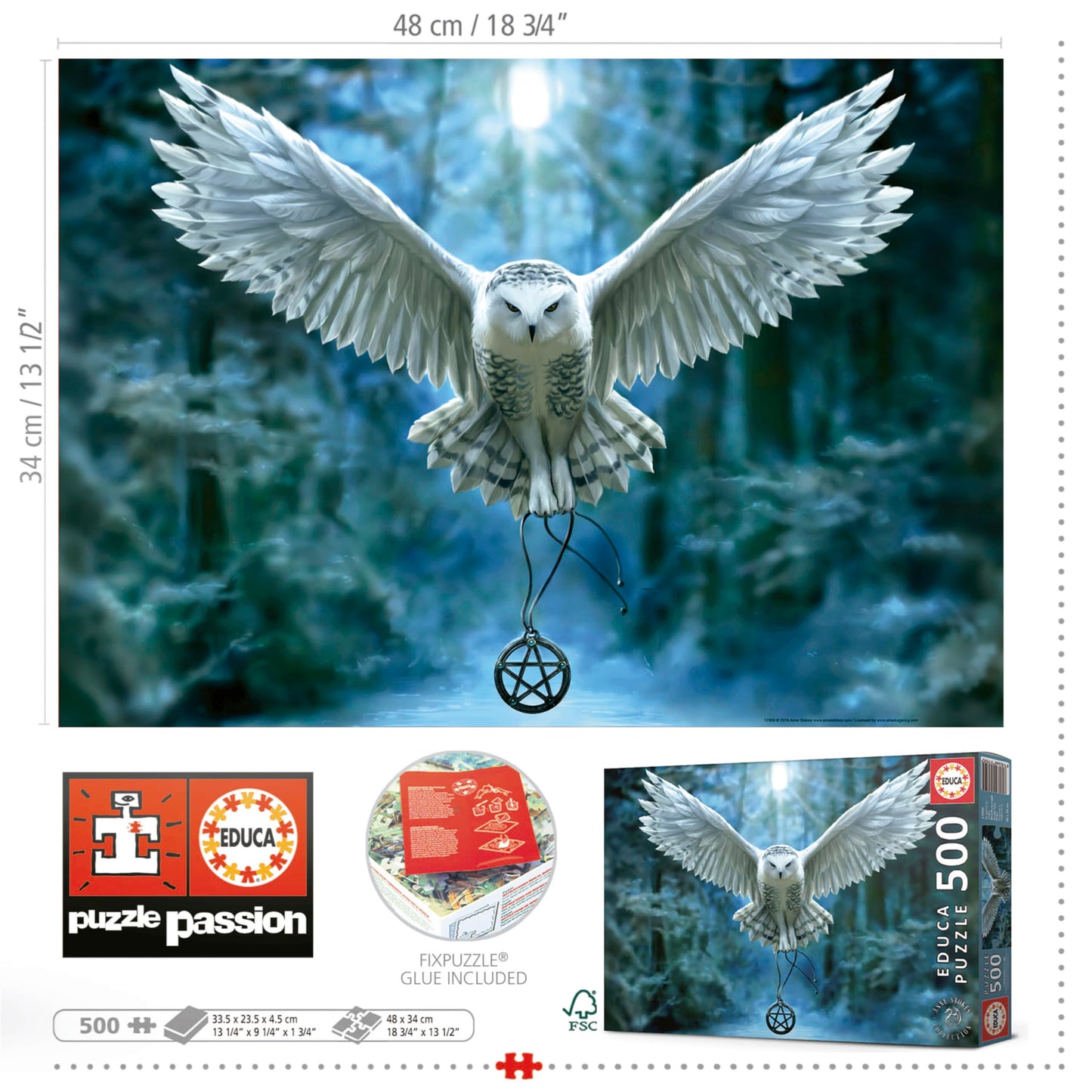 Educa 17959  Magic  500 Piece Puzzle for mature-themeds and Children from 10 Years  Snow Owl  Fantasy  Multicoloured