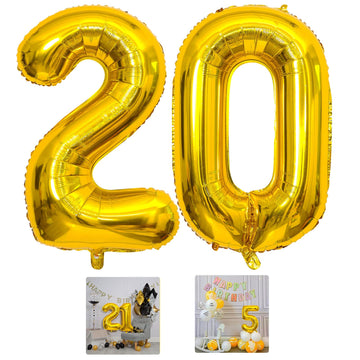 20 Number Balloon Gold 40 Inch Big Foil Mylar 20Th Balloons For 20 Year Old Boy Girl Birthday Party Decorations Wedding Annivers