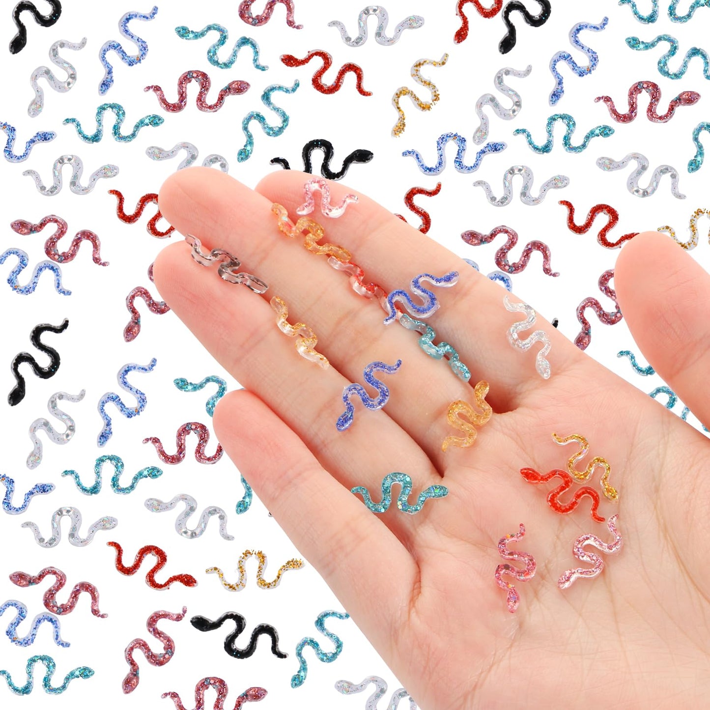 WOZADU 300 PCS Tiny Snakes for Crafts Mini Resin Snakes Dollhouse Miniatures Mini Animals for Fairy Garden Micro Landscaping Decoration