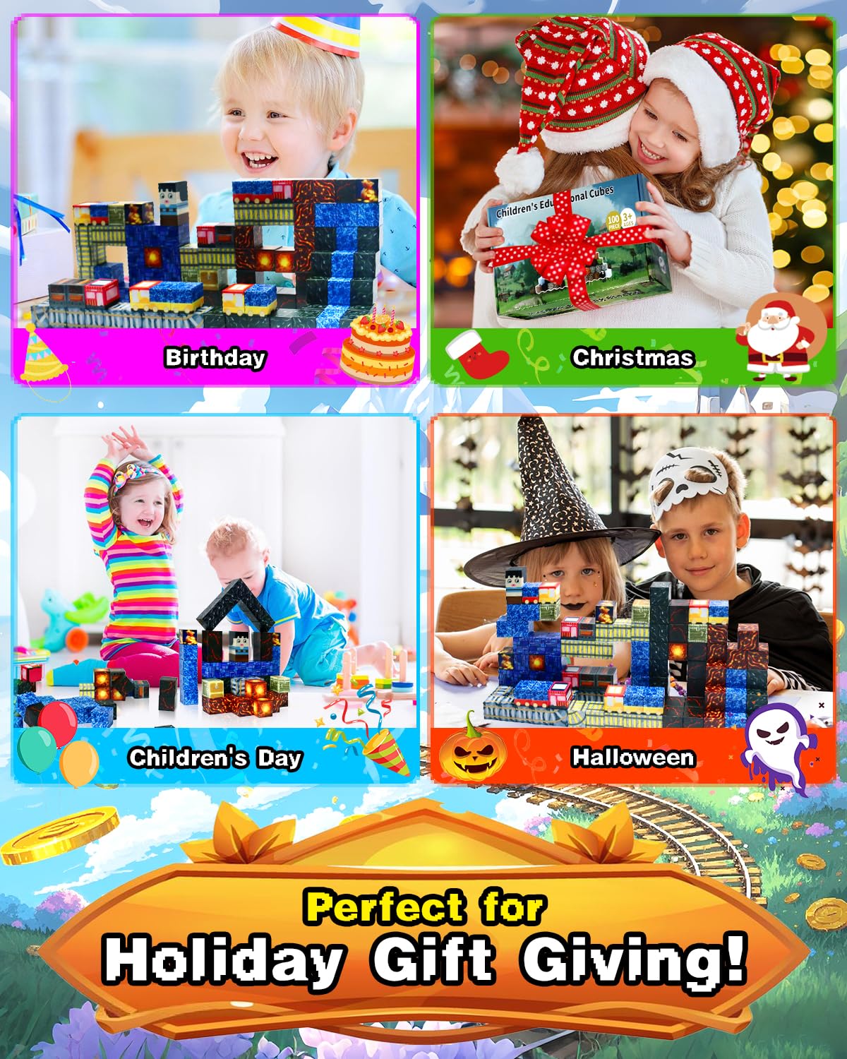Aleath Magnetic Blocks Building Toys For Kids: 100Pcs Magnet Cubes Trains Set - Kids Toys For Christmas Birthday Gifts - Magneti
