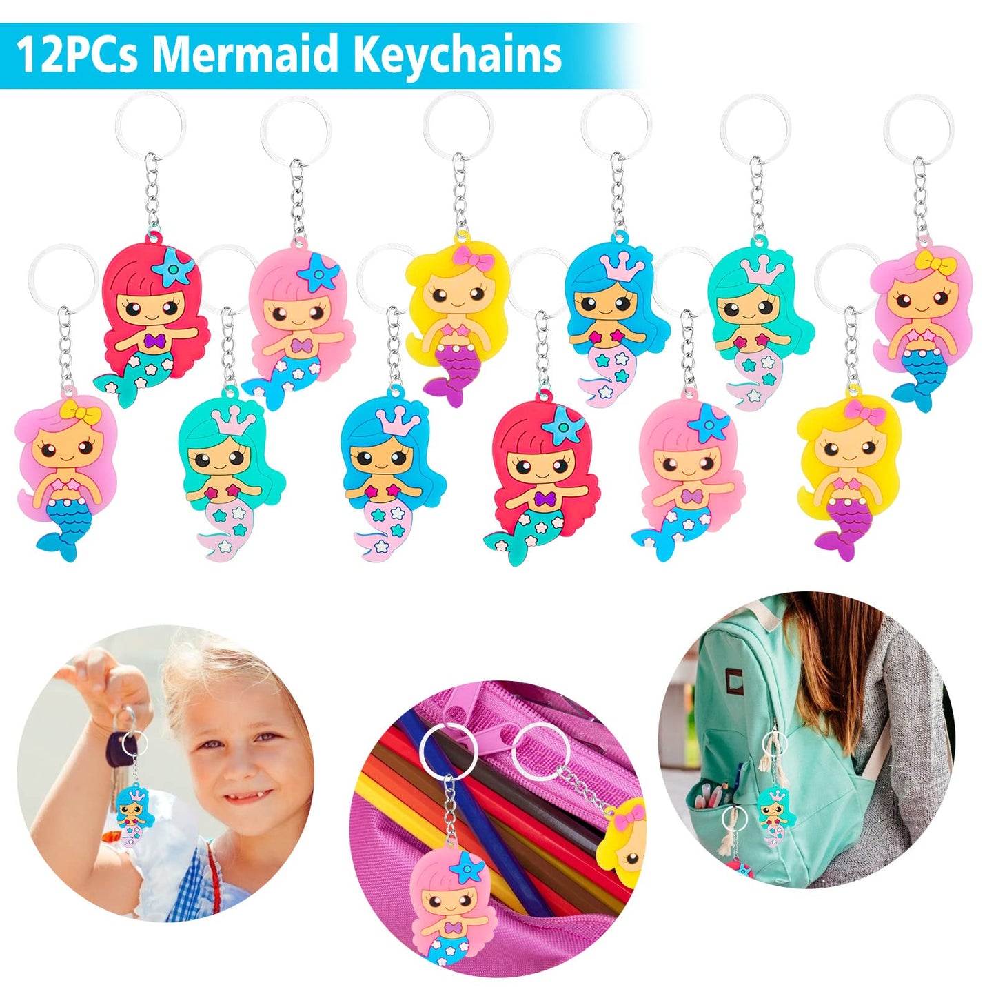 CHRIMISS 102Pcs Mermaid Party Favors Mermaid Bags Mermaid Slap Bracelets Rings Keychain Mermaid Hair Rings Temporary Tattoos Sti