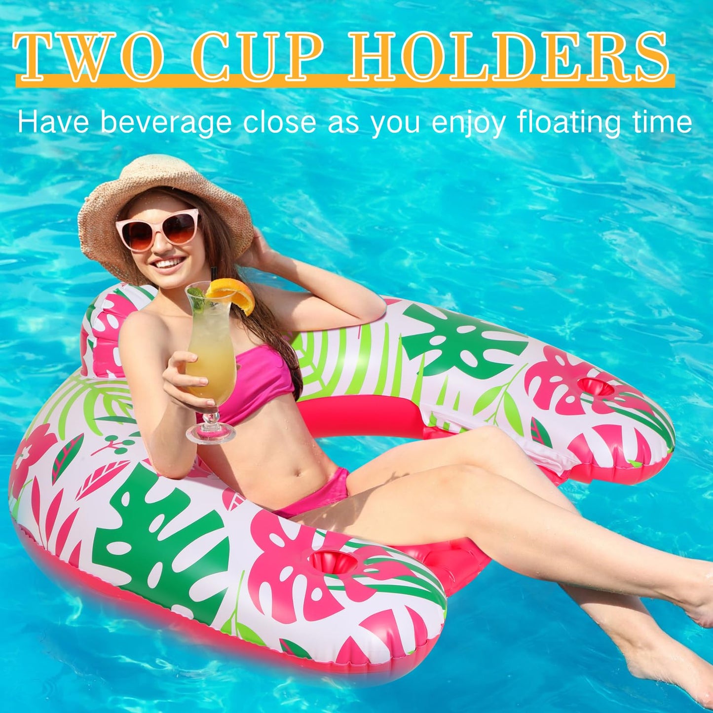 VercanMonth 2 Pack Inflatable Pool Float Chair mature-themed  Pool Chairs with Cup Holders Backrest  Portable Lounge Floaties for Swimming Summer Toy Floaties Beach Party Floaty for mature-themed (Classic Style)