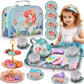 48pc Mermaid Tea Party Set for Little Girls,Birthday Gifts for Age 3 4 5 6 Year Old Girls,Pretend Tin Teapot, Cups, Plates,and F