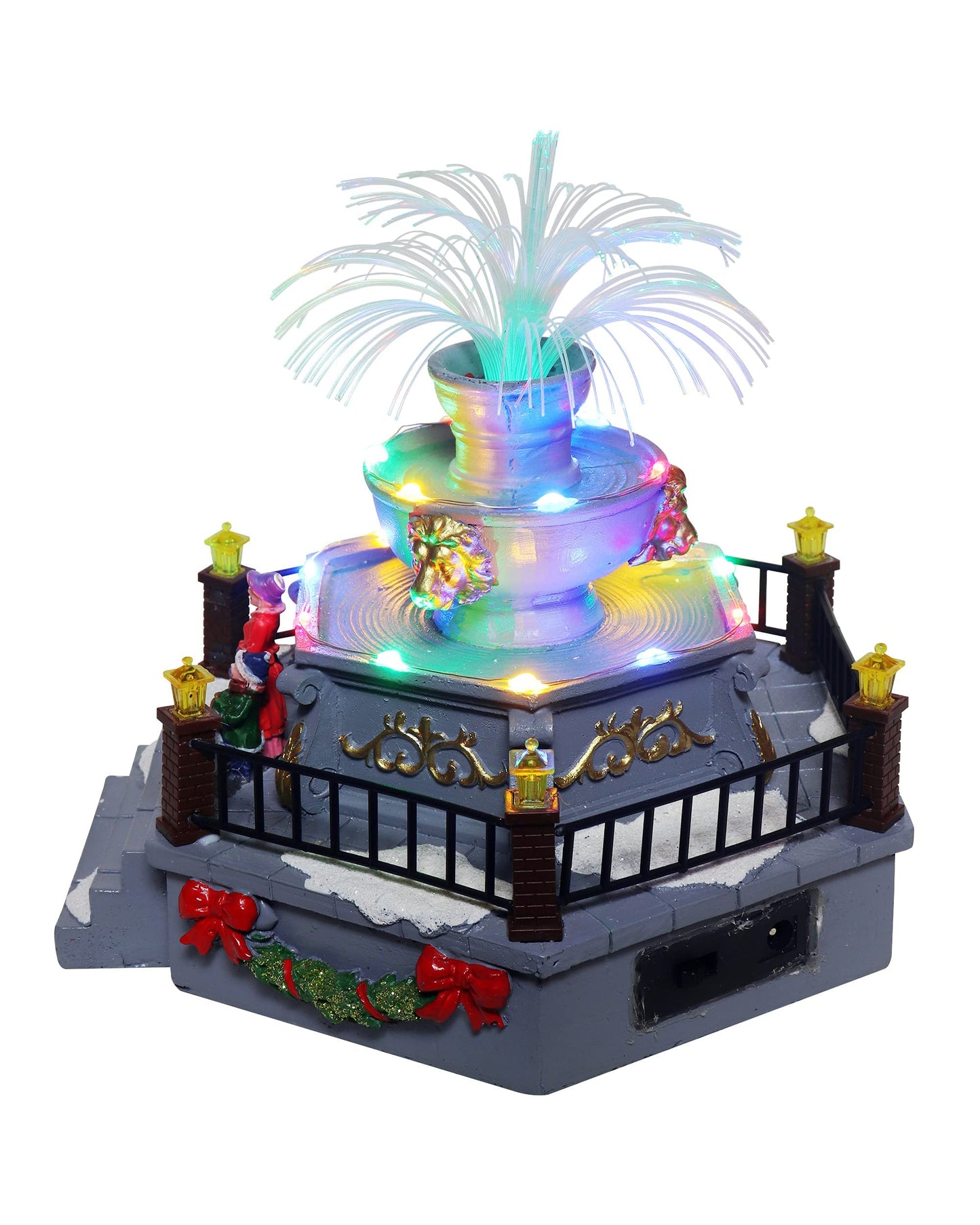 Top Treasures Christmas Village Pre-lit Fountain, Multicolor Ceramic, 7.1x7.1x6.7 In, Model 17 - Perfect for Holiday Decorations