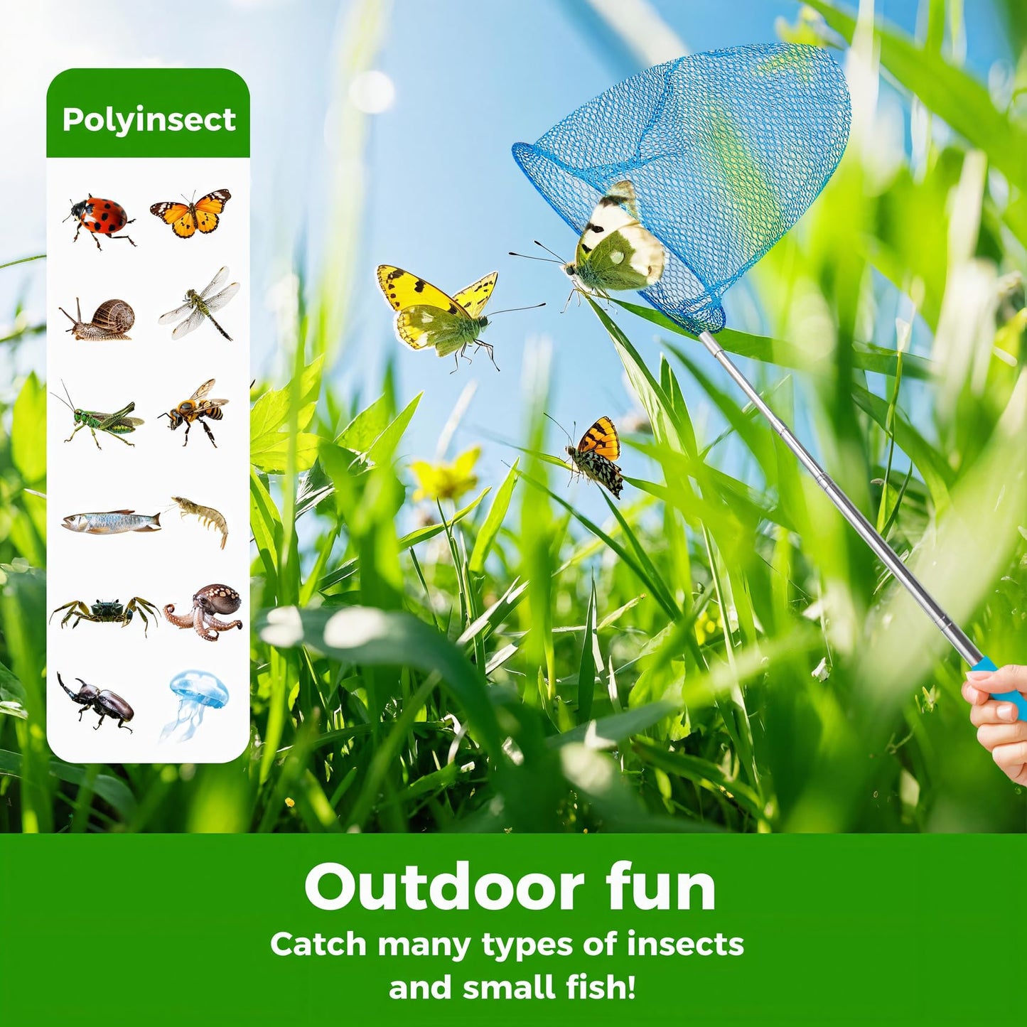 Tsyan Telescopic Butterfly Fishing Nets For Kids Catching Insect Net Outdoor Tools For Catching Bugs Fish Insect Ladybird, Exten