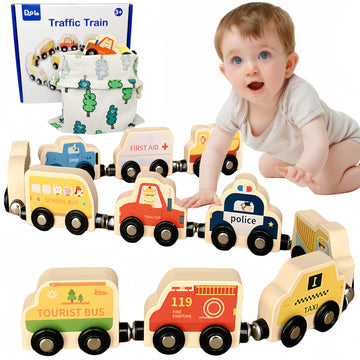 Montessori Toys For Toddler Age 1-3, Toddler Toy Wooden Magnetic Traffic Train Set With Playmat/Storage Bag For Baby Boy, Birthd