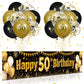 50Th Birthday Decorations For Men Women Black And Gold, Black Gold Birthday Yard Banner And 18 Pcs 50Th Happy Birthday Balloons For 50Th Anniversary Birthday Party Supplies Indoor Outdoor Yard Decor