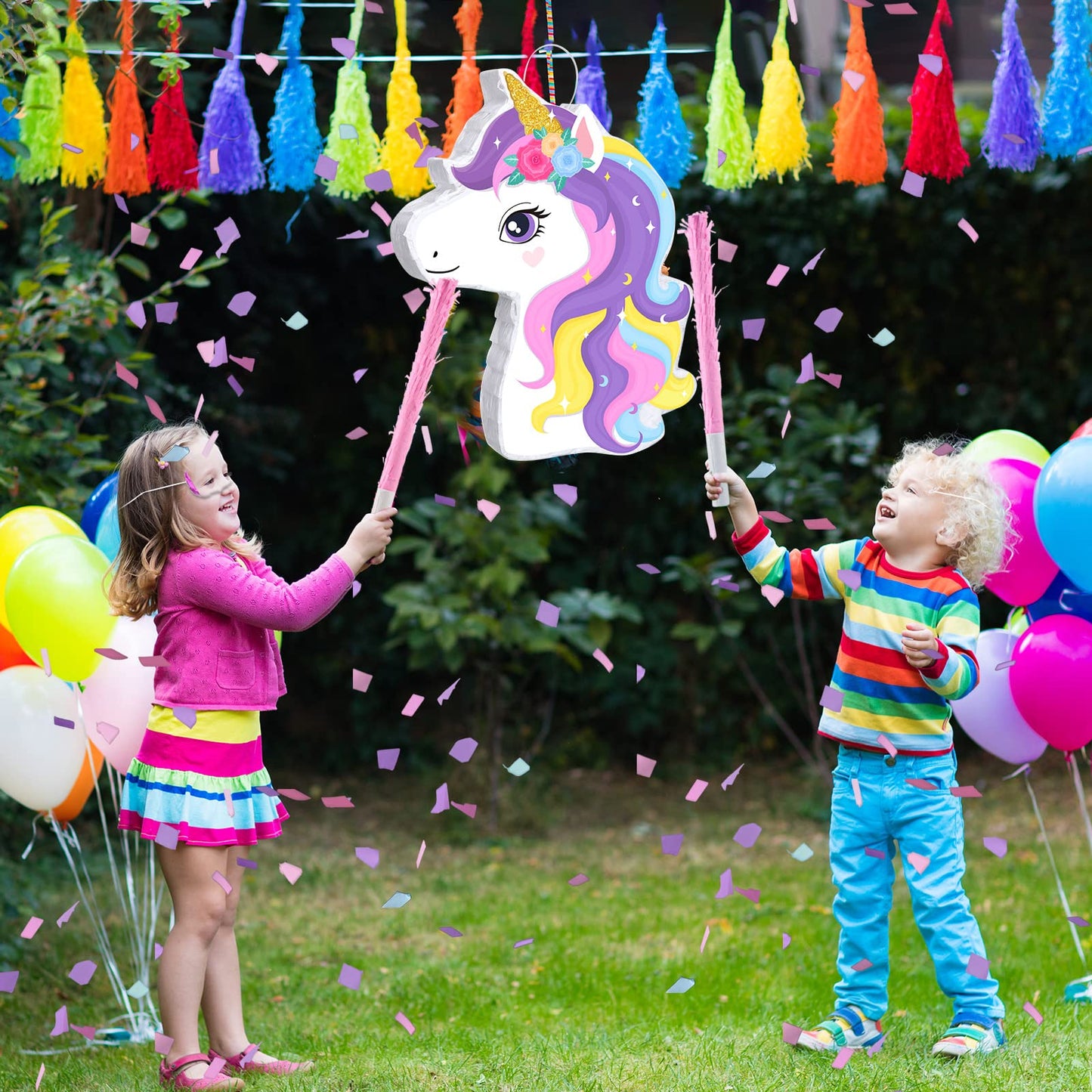 Harrycle Small Unicorn Piata with Piata Stick Blindfold Rainbow Cute Unicorn Piata Pink Unicorn Birthday Party Supplies for Prin