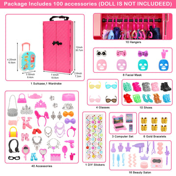 Miunana 11.5 Inch Girl Doll Wardrobe Set 114 Pcs Clothes And Accessories Wedding Dress Fashion Sequin Dresses Swimsuit With Butt